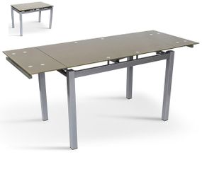 Стеклянный раскладной стол Венди кофейный XS-1025 на серых металлических ногах, 110-170х70 см