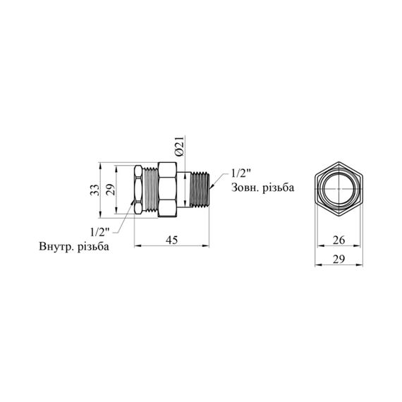 Згін-американка пряма посилена LexLine 1/2" ВЗ латунна УК0801-В | Зображення 1