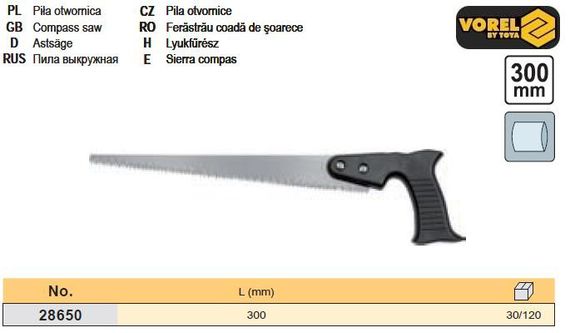 Ножівка гілкоріз l=300мм VOREL-28650