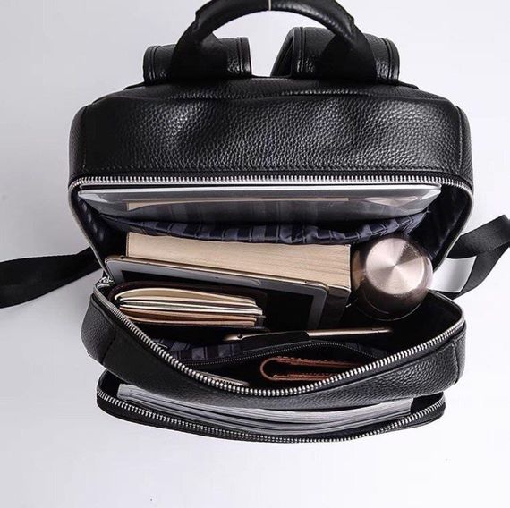 Чоловічий рюкзак шкіряний міський для ноутбука чорний Tiding Bag B2-884371A | Зображення 5