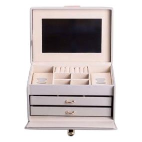 Скринька для прикрас з еко шкіри 3 яруси з дзеркалом органайзер для ювелірних виробів HP-5-17G