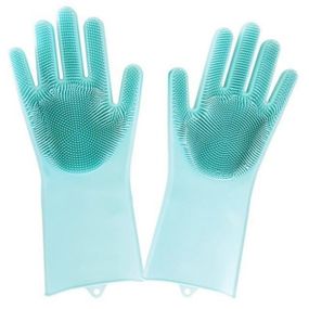 Силиконовые перчатки Magic Silicone Gloves для уборки чистки мытья посуды для дома. BF-208 Цвет: бирюзовый