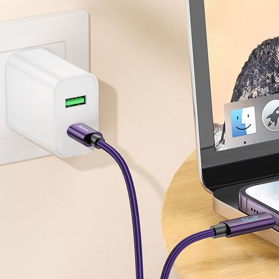 Дата кабель Hoco U125 Benefit 27W Type-C to Lightning with display (1.2m) Purple | Зображення 3