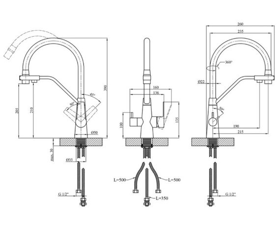 Змішувач для кухні з підключенням до фільтра Kroner KRP Edelstahl Klassisch - PVD03817BLK (CV031898) | Зображення 1