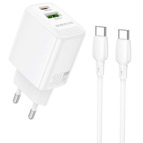 МЗП Borofone BN29 Fuente PD30W+QC3.0 (1USB-A/1C) + кабель Type-C to Type-C White