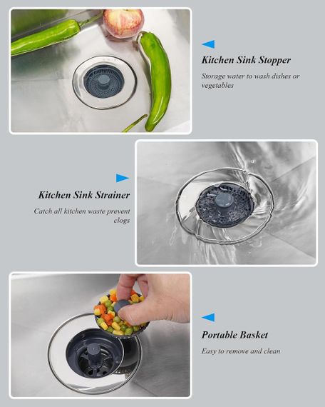 Зливна пробка-фільтр для кухонної мийки 2 шт, заглушка для раковини 70-86 мм, для утримування води, запаху, фільтрації відходів | Зображення 4