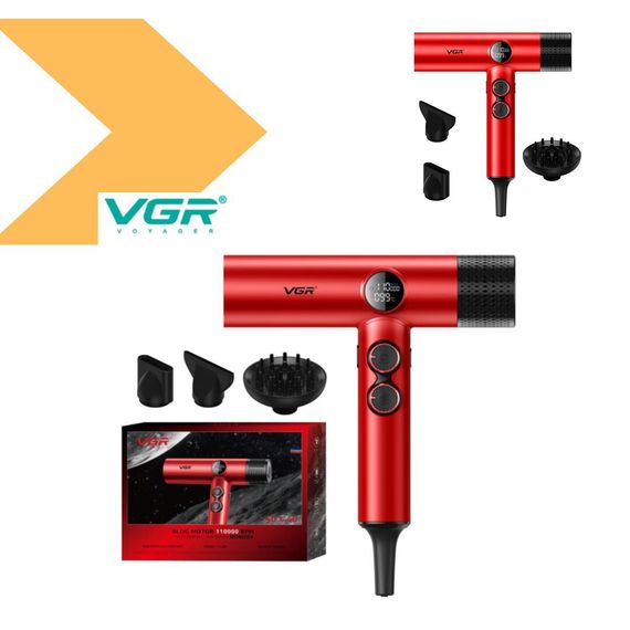 Професійний фен VGR V-401 BLACK, 40 рівнів обдування, 40 рівнів температури, 3 насадки (46084-V-401 BLACK_1800) | Зображення 1