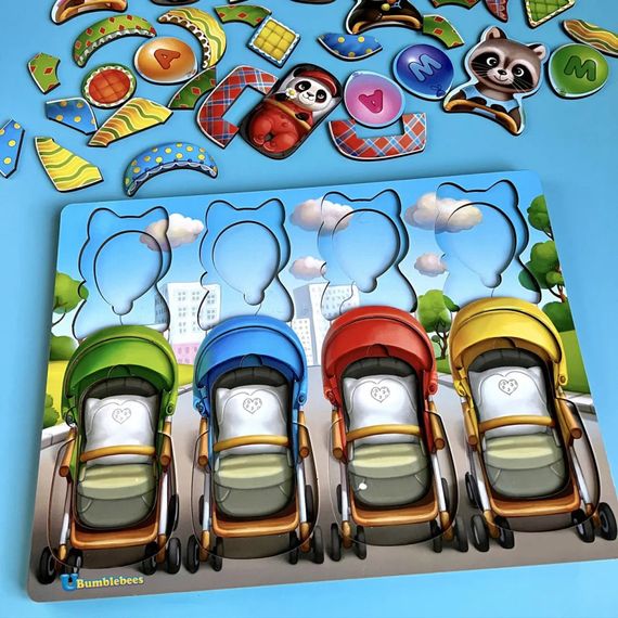 Дерев'яна настільна гра "Звірі у візках" Ubumblebees (ПСД176) PSD176 сортер-вкладиш | Зображення 4