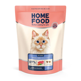 Сухий корм Hoom Food Sterilised Sensitive для стерилізованих кішок з чут. стравоходом, ягня та лосось 400г