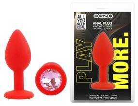 Анальна пробка EGZO Silicone Red Round Plug S з рожевим кристалом, медичний силікон Sex Aura