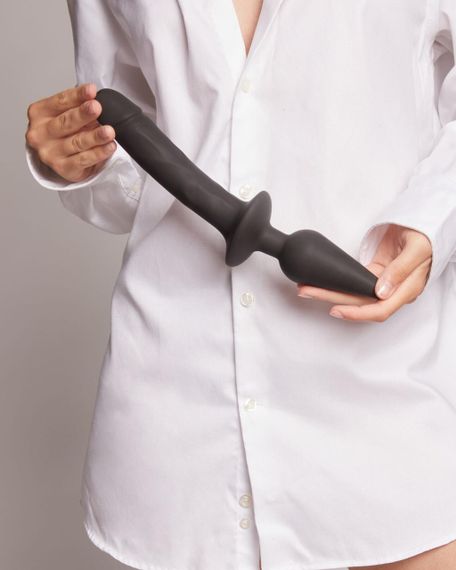 Анальна пробка з дилдо 2в1 Strap-On-Me SWITCH PLUG-IN REALISTIC DILDO Black XXL, діаметр 5,2/3,9 см Sex Aura | Зображення 5