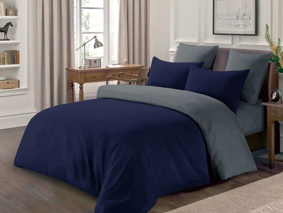 Постільна білизна Love You Полісатин синьо-сіра 32/73 однотонна двостороння Євро