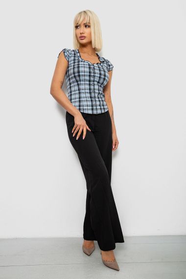 Блуза в клітину, колір джинс, 230R2502 | Зображення 1