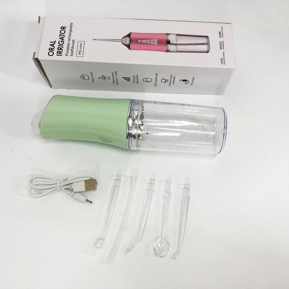 Іригатор для чищення зубів та порожнини рота Oral Irrigator з акумулятором та змінними насадками. Колір: зелений RP-47 | Зображення 8