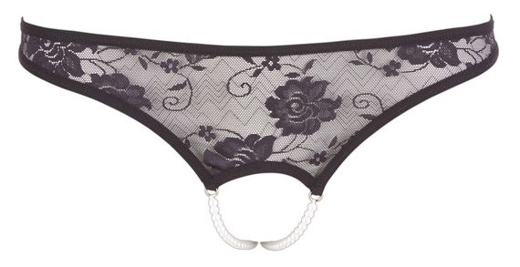 Мереживні трусики Cottelli Collection з відкритим доступом і перлами, чорні, розмір S Sex Aura | Зображення 5