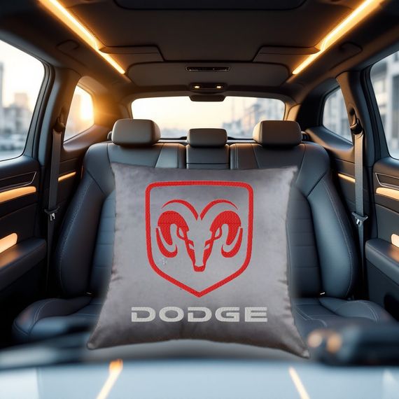 Авто Подушка c вышивкой логотипа марки Dodge додж серый автомобилисту 00454