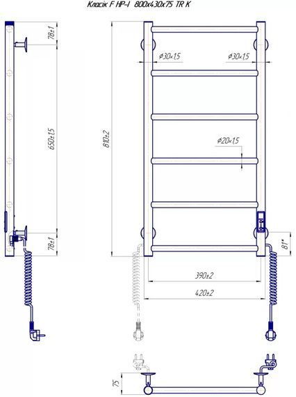 Рушникосушка Mario Класік F НР-I 810х420-75 мм з таймером-регулятором 2.3.0702.10.P | Зображення 1