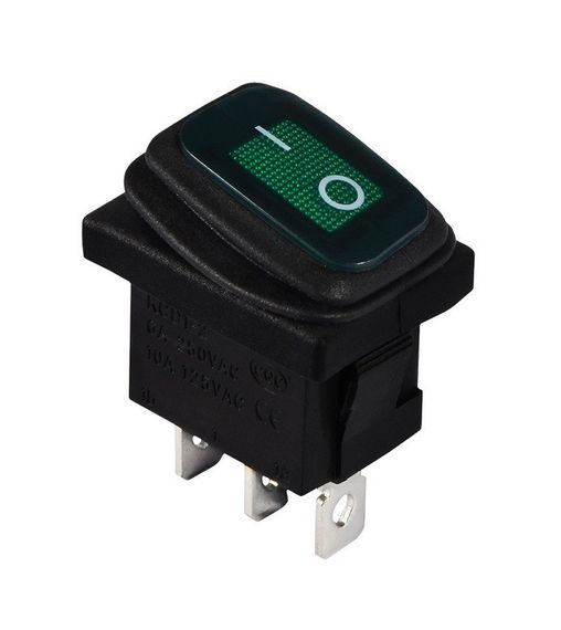 Перемикач KCD1-2-101WN G/B 220V 1 кнопка зелена з підсвічуванням вологозахищена Ny95500694