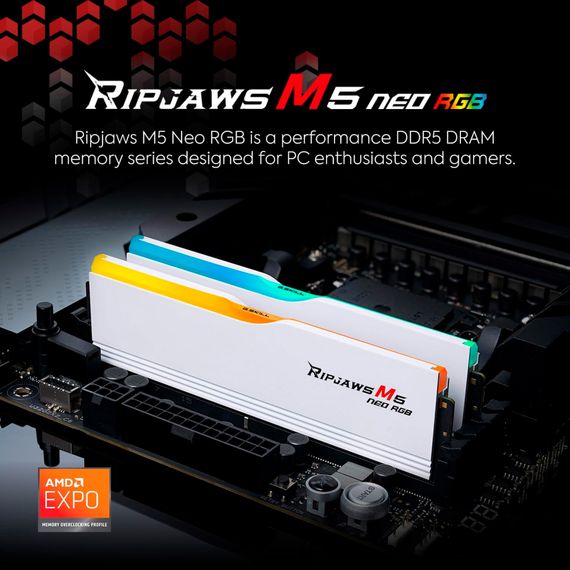 Модуль памяти для компьютера DDR5 48GB (2x24GB) 6000 MHz Ripjaws M5 Neo RGB Matte White G.Skill (F5-6000J3036F24GX2-RM5NRW) | Зображення 3