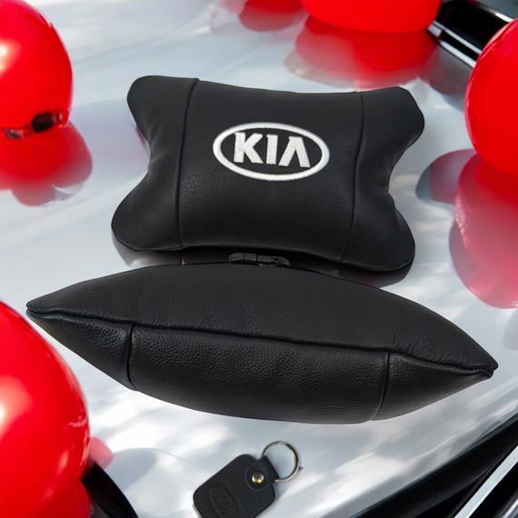 Автодушки 2 шт на подголовник Kia/Киа, натуральная кожа, черные, Подголовник для авто с комфортом | Зображення 6