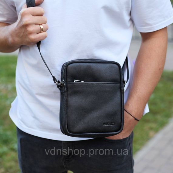Чоловіча сумка через плече, гладкая кожа 20х16х6, месенджер для міста, барсетка для телефону та документів, чорна | Зображення 8