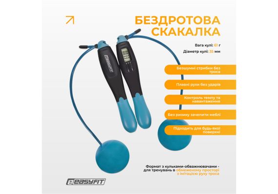 Скакалка для боксу EasyFit TwinRope 2,8 м чорний-зелений (EF-1909-GN) | Зображення 3
