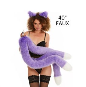 Анальний потрійний хутряний хвіст без пробки, Фіолетовий з білим кінчиком, OKOVA 100 см. Sex Aura