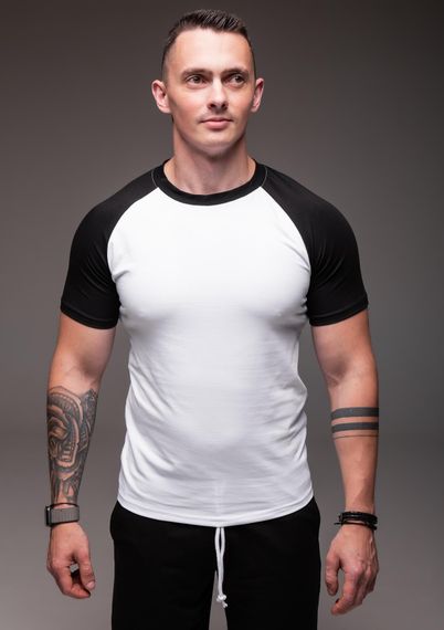 Мужская футболка летняя приталенная двухцветная RA1404 размер M, цвет белый | Зображення 1