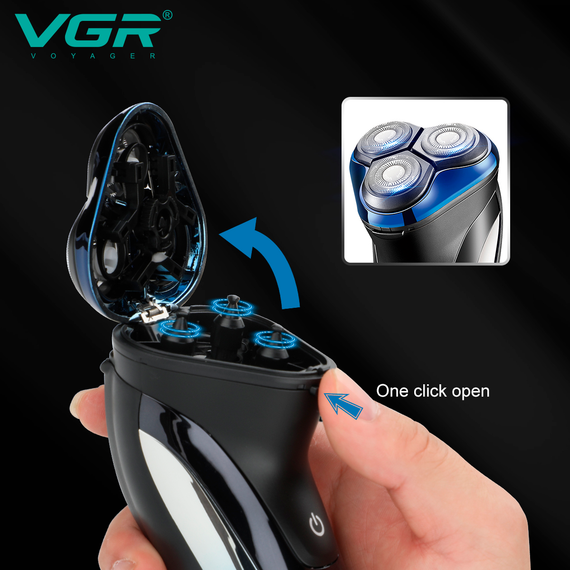 Электробритва VGR V-387, роторная, выдвижной триммер, IPX6, LED дисплей | Зображення 1