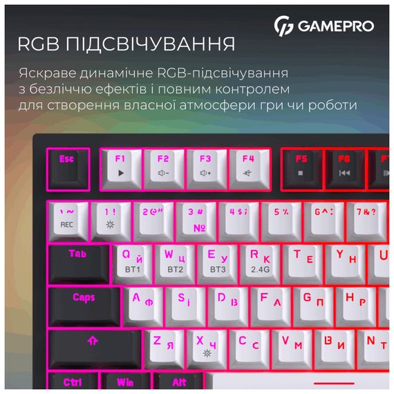 Клавіатура GamePro Asgard Valhalla Pro MK160B-D-Pro Rainy Switch Wireless/Bluetooth/USB UA Black (MK160B-D-Pro) | Зображення 9