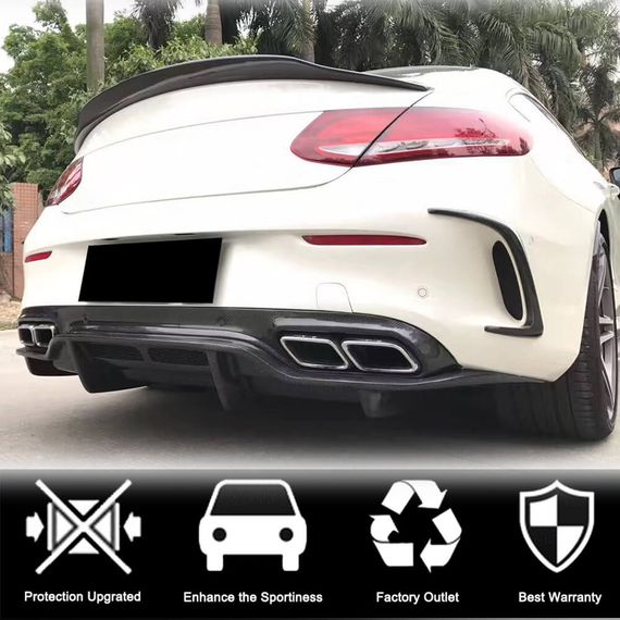 Дифузор заднього бампера V2 (для купе/кабріолет C63 AMG 2015-2019, Карбон) для Mercedes C-сlass W205 рр | Зображення 1