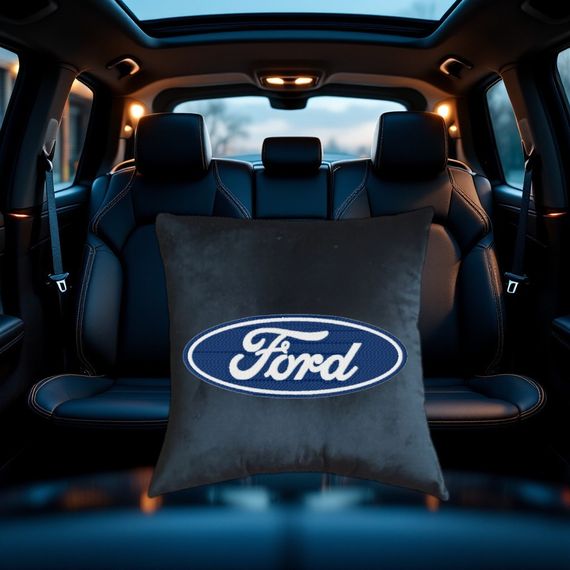 Авто Подушка c вышивкой логотипа марки форд Ford черный автомобилисту 03772