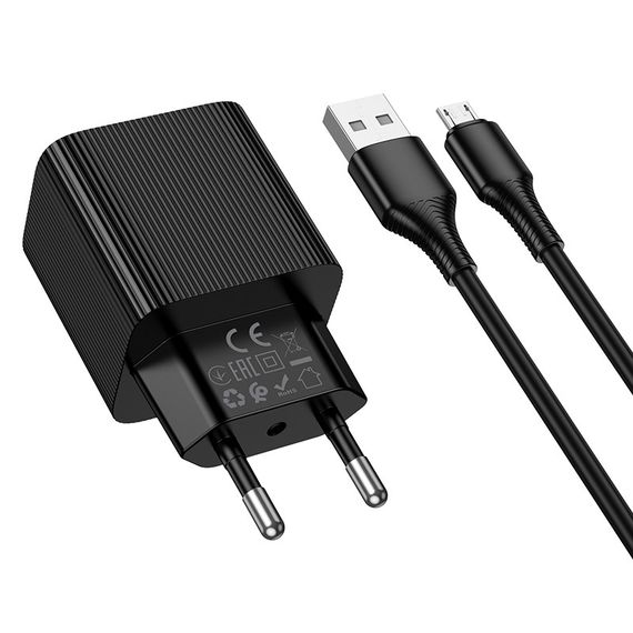 Набір СЗУ 110-240V HOCO CS81A+кабель Micro, 1xUSB, 3A, 18W, QC3.0, кабель 1м | Зображення 4