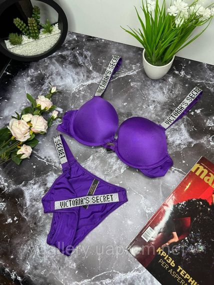 Комплект Victoria's Secret Very Sexy Push-up Bra & Rhinestone Shine Original, комплект зі стразами, Фіолетовий, 85C | Зображення 1