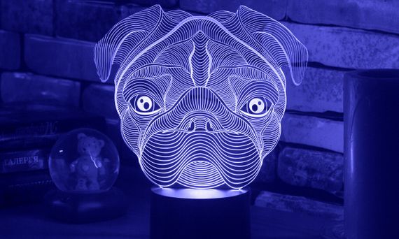 Акриловий світильник-нічник Мопс синій tty-n001416