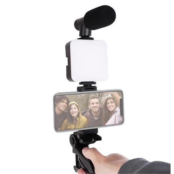 Набор блогера 4в1, тренога для телефона с микрофоном и вспышкой Штатив трипод для селфи и видео | Зображення 7