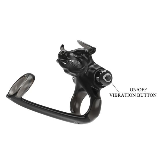Ерекційне віброкільце Pretty Love Bull Warior з кліторальною стимуляцією, чорне sexstyle | Зображення 3