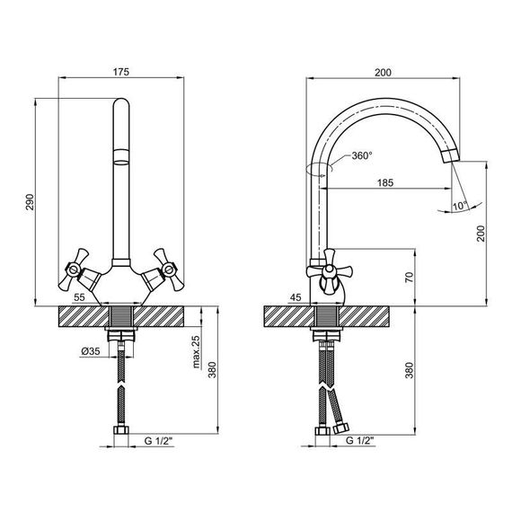 Смеситель для кухни Lidz Lamb 278F двухвентильный LDLAM278FCRM35071 Chrome | Зображення 1