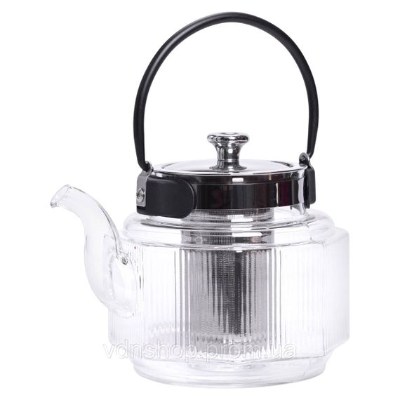 Заварник скляний чайник 1.1 л з ручкою і фільтром прозорий HP-33-4