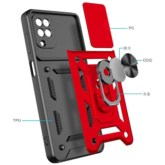 Ударостійкий чохол Camshield Serge Ring для Samsung Galaxy A22 4G/M32 TPU+PC, Шторка на камеру, Червоний | Зображення 3
