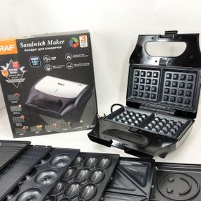 Гриль вафельница бутербродница RAF, Мультимейкер бутербродница орешница гриль для мяса и вафель KW-53