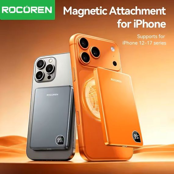 Бездротовий магнітний повербанк Rocoren Mini Magnetic Power Bank 5000mAh 20W Orange | Зображення 4