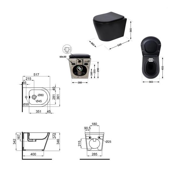 Комплект Qtap Scorpio Matt Black 2 в 1: унитаз подвесной Ultra Quiet QT14332380AMB + биде подвесное QT1455053FMB | Зображення 1