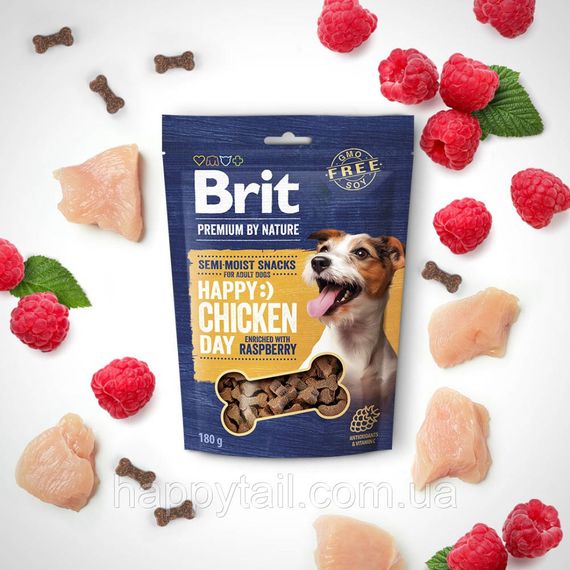 Ласощі для собак Brit Premium (Бріт Преміум) Semi-moist Snacks — напіввологі з куркою та малиною, 180 г | Зображення 1