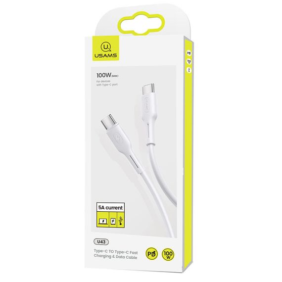 Дата кабель USAMS US-SJ459 U43 Type-C to Type-C 100W PD (1.2m) Білий | Зображення 5