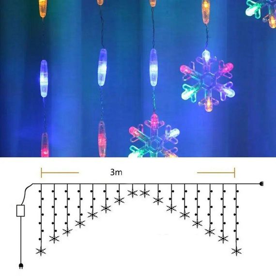 Гірлянда штора від мережі, 3 м, Сніжинки, 200LED, Мультикольорова / Новорічна світлодіодна гірлянда-арка на вікно | Зображення 7