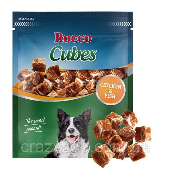 Лакомство для собак Rocco Cubes кубики с курицей и рыбой 150 г 006829 ЦЕНА ЗА 1 КГ | Зображення 1