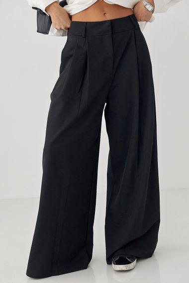 Класичні однотонні штани-палаццо зі складками - чорний цвет, L (є розміри)