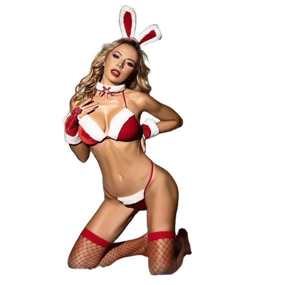 Новорічний еротичний костюм зайчики JSY 8001 Red One Size sexstyle