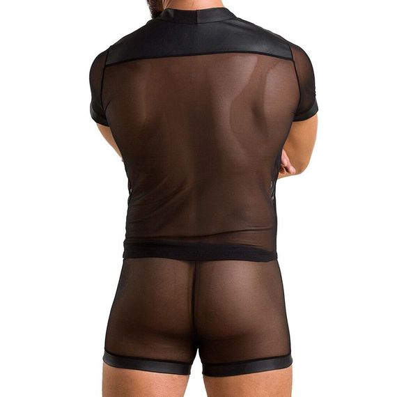 Комплект сітчастої чоловічої білизни Passion 052 SET MICHAEL L/XL black, сорочка, боксери, заклепки | Зображення 1